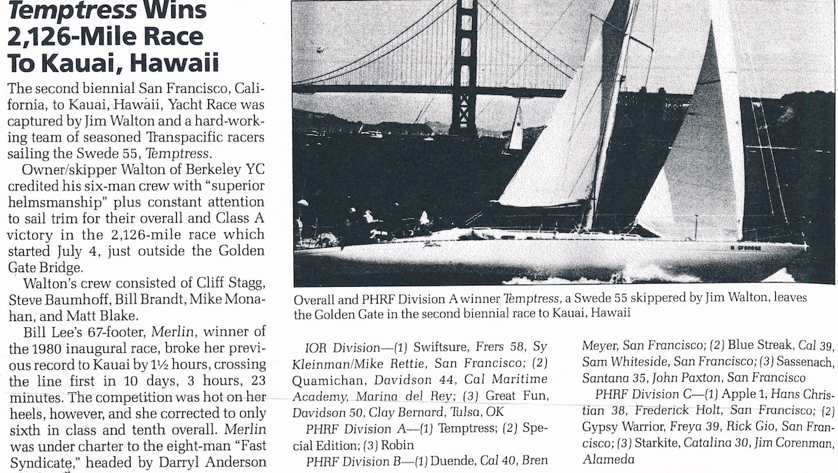 Zeitungsausschnitt aus Sail Magazine über die Swede 55 Temptress