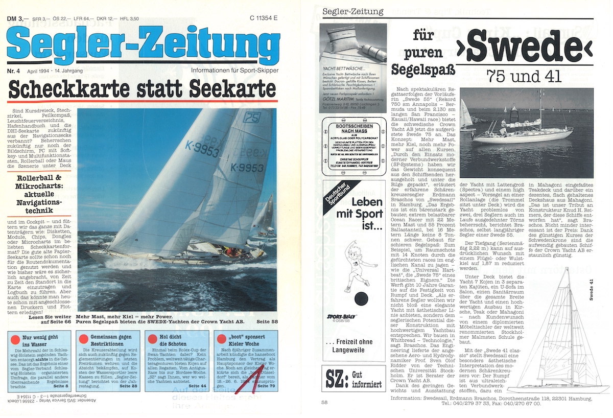 Promotion des Swede 55 Nachfolgers Swede 55 und des S30 Nachfolgers Swede 41 in der Segler-Zeitung