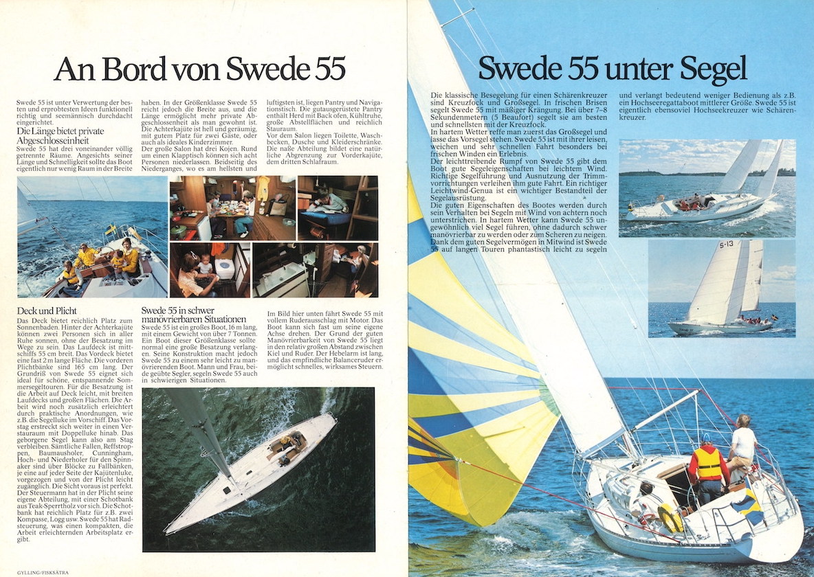 Doppelseite der Swede 55 Broschüre der Fisksätra Werft