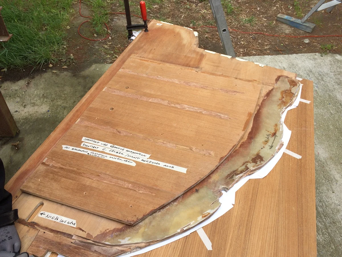 Zuschneiden des neuen Backbord Schotts von Swede 55 Gamle Swede